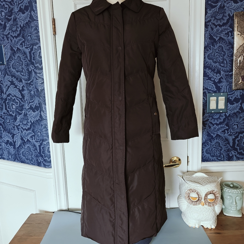 Warm Chocolate Brown Down Puffer Jacket Coat Sz Med